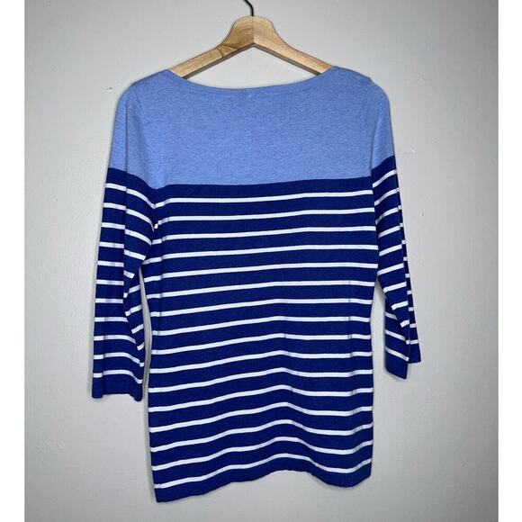 J. McLaughlin Boatneck Striped Sweater Quarter Sleeve Lightweight Blue Small - Picture 5 of 5